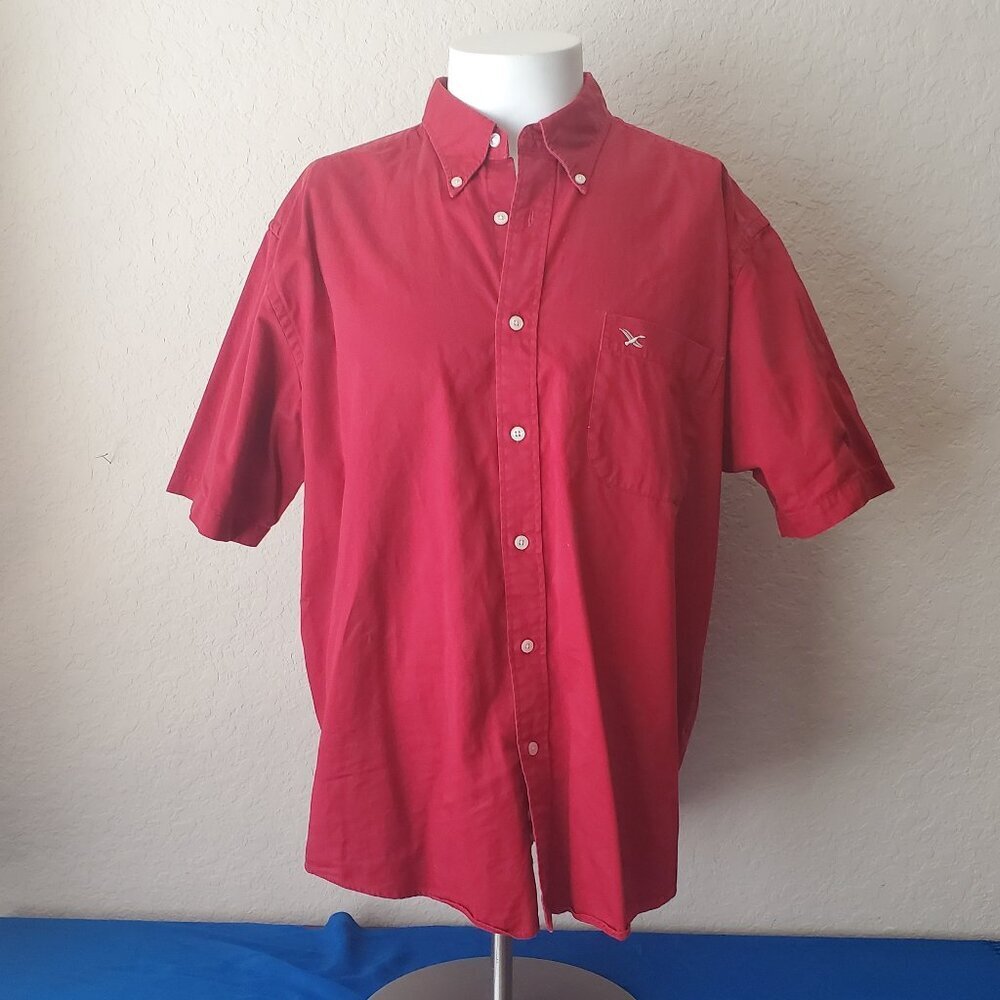 Eddie Bauer Men's Large Button Up Short Sleeve Red Cotton Casual Shirt